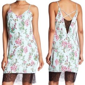 NEW Blue Floral Slip Summer Black Lace dress